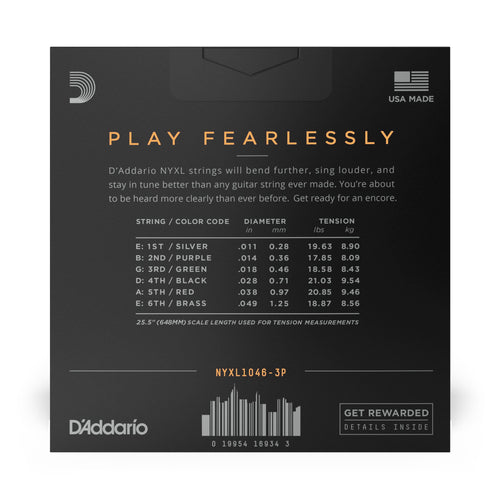 D'Addario NYXL10463P Regular Light 3-Pack of Nickel Wound Electric Guitar Strings