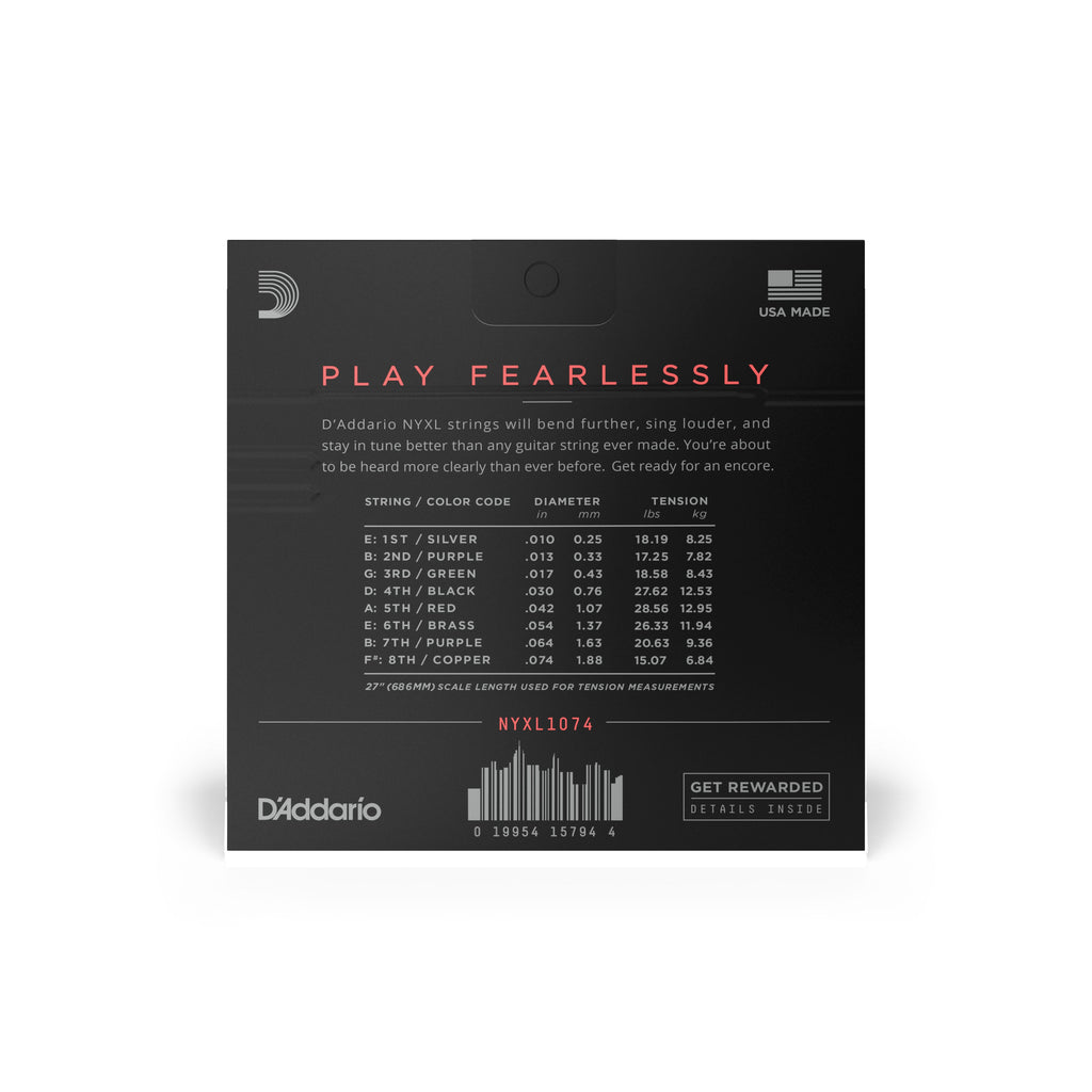 D'Addario NYXL1074 Nickel Wound 8-String Light Top/Heavy Bottom Electric Guitar Strings