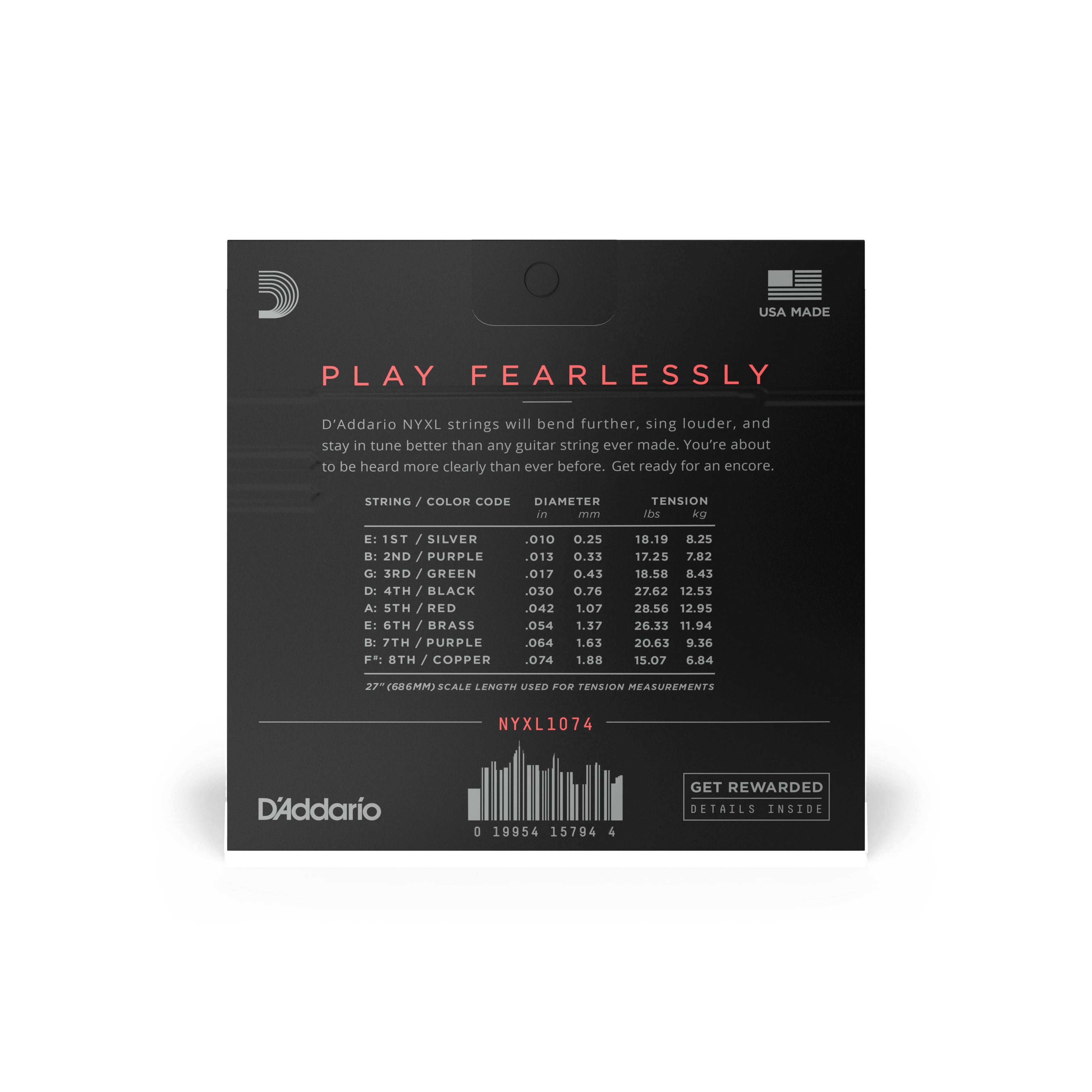 D'Addario NYXL1074 Nickel Wound 8-String Light Top/Heavy Bottom Electric Guitar Strings
