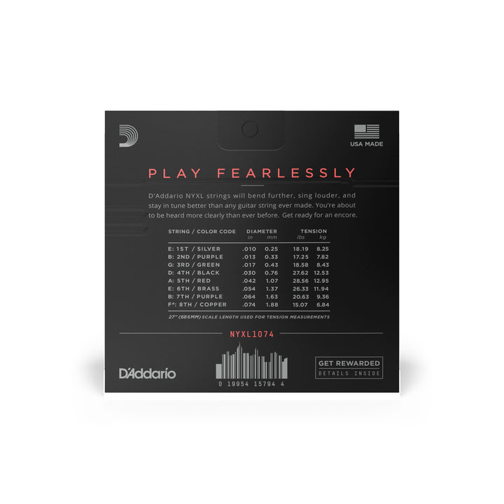 D'Addario NYXL1074 Nickel Wound 8-String Light Top/Heavy Bottom Electric Guitar Strings