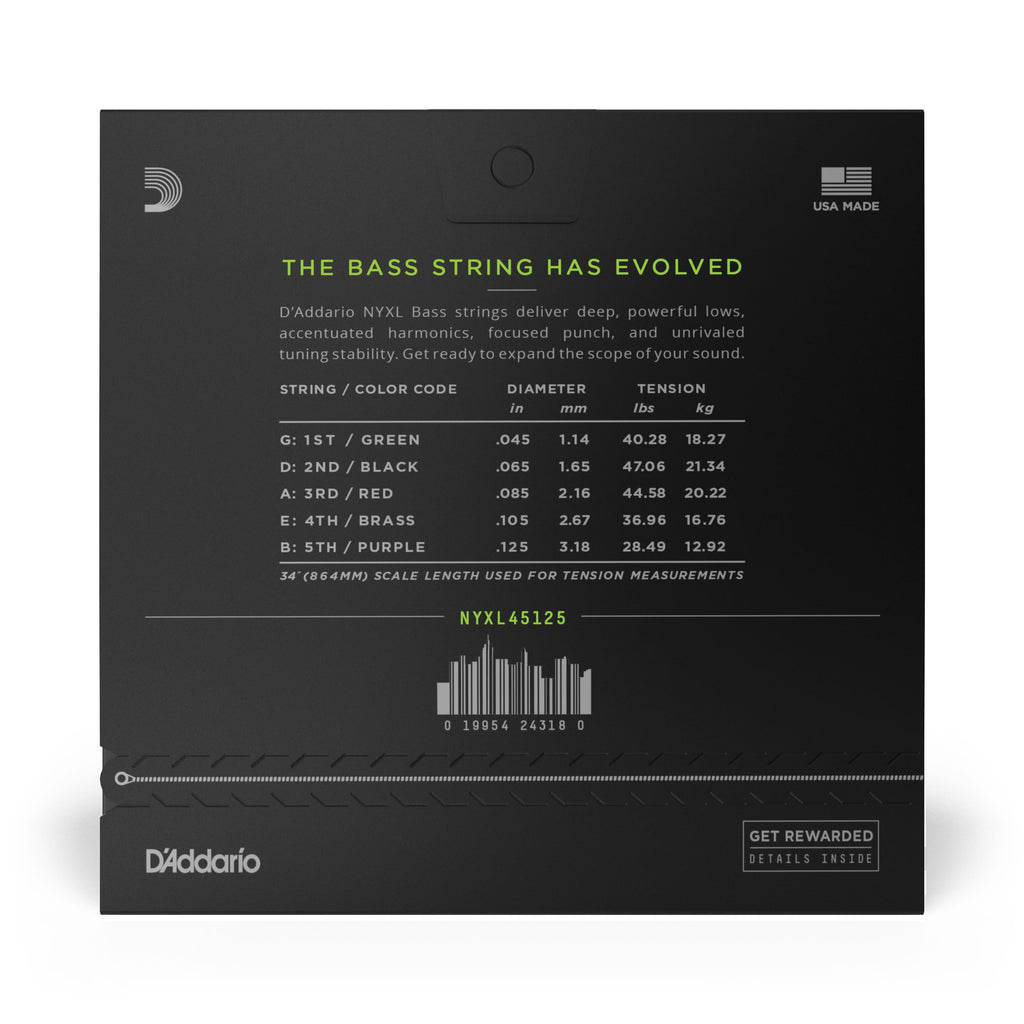 D'Addario NYXL45125 Long Scale Nickel Wound 5-String Electric Bass Strings