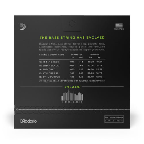 D'Addario NYXL45125 Long Scale Nickel Wound 5-String Electric Bass Strings