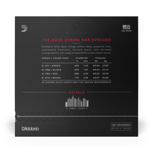 D'Addario NYXL55110 Long Scale Nickel Wound Electric Bass Strings