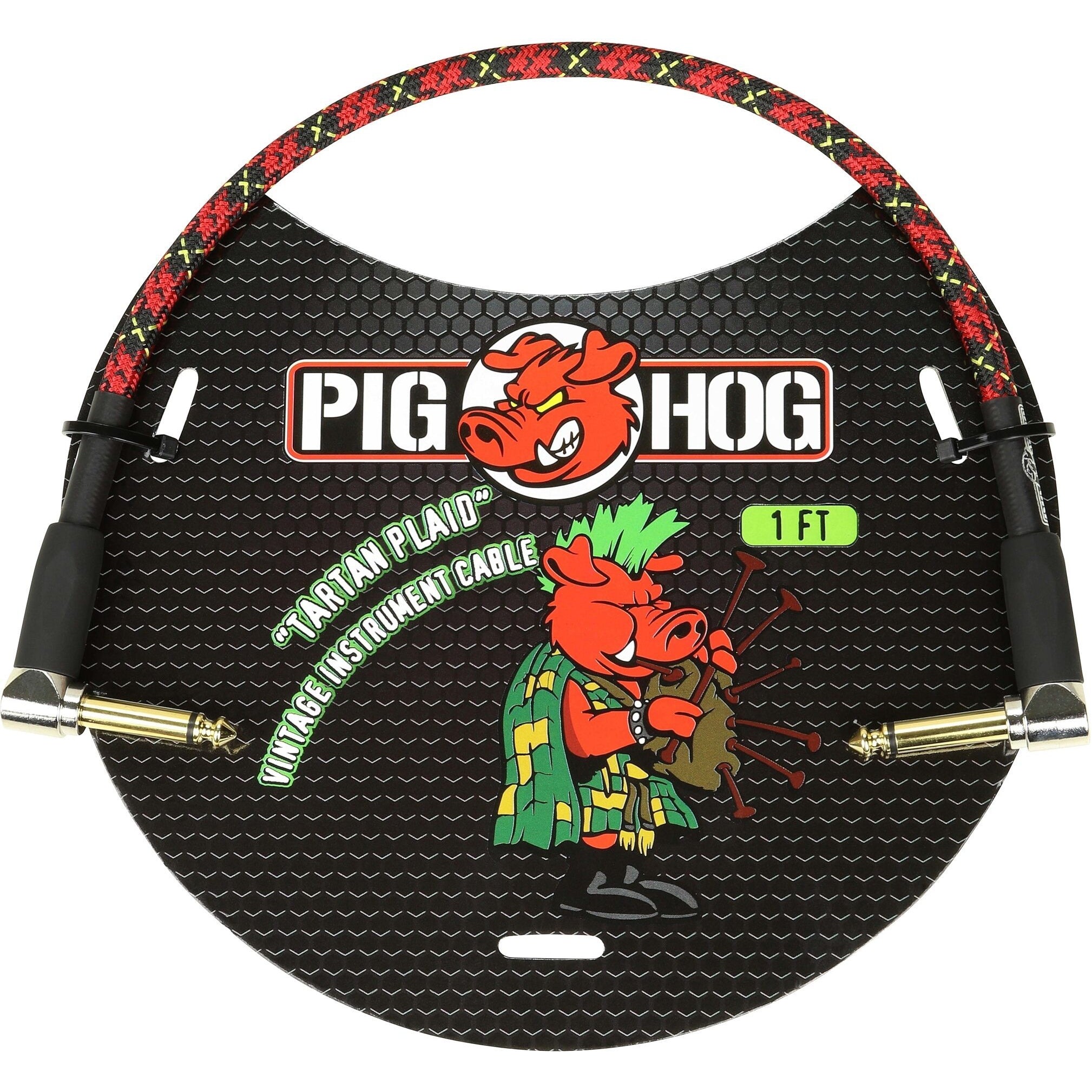 Pig Hog Vintage Series Patch Cable, Right Angle-to-Right Angle, 1 Foot, Tartan Plaid