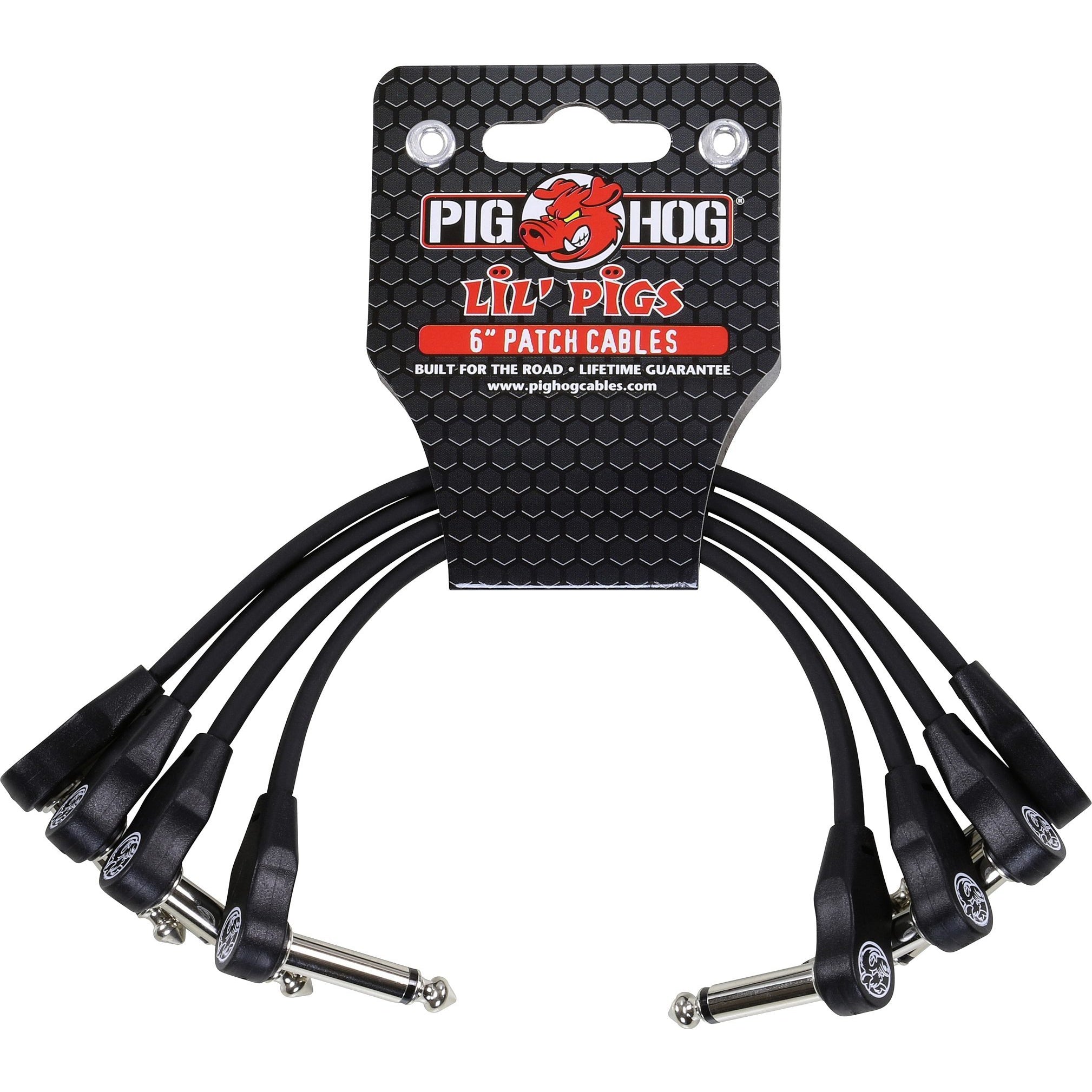 Pig Hog Lil Pigs Low Profile Patch Cables, Black, 4-Pack, 6 Inch