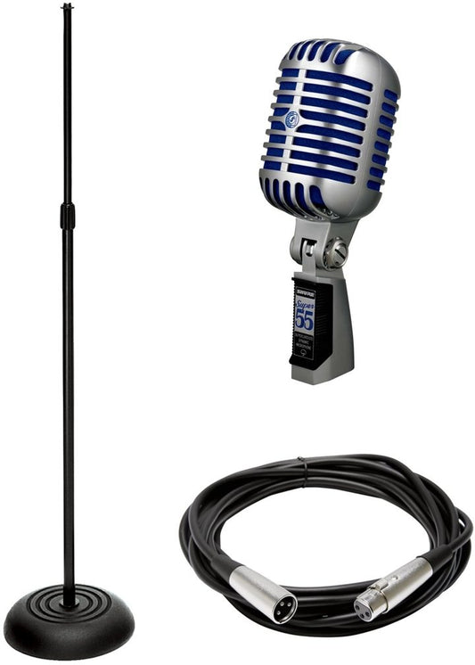 Shure Super 55 Deluxe Vocal Microphone, with Microphone Stand and XLR Cable