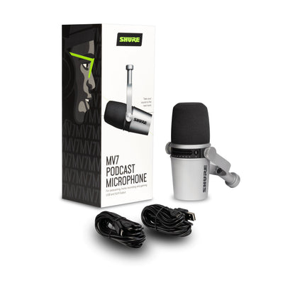 Shure MV7 Podcast Microphone, Silver