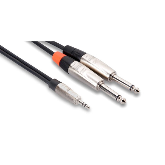 Hosa Pro Stereo Breakout Cable, 1/8 Inch TRS to Dual 1/4 Inch TS, HMP-003Y, 3 Foot