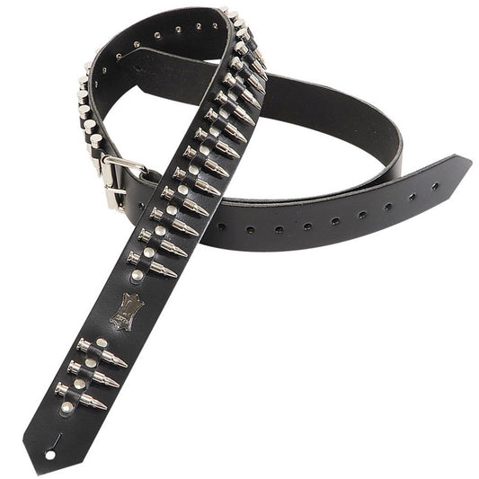 Levy's PM28-2B Leather Guitar Strap, Black Bullets