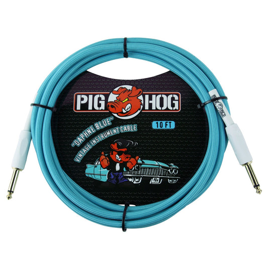 Pig Hog Vintage Series Instrument Cable, 1/4 Inch Straight to 1/4 Inch Straight, Daphne Blue, 10 Foot
