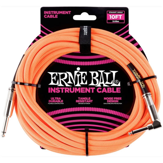 Ernie Ball Braided Instrument Cable, Neon Orange, 10 Foot