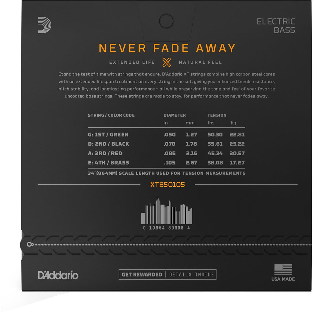 D'Addario XTB XT Electric Bass Guitar Strings, 50-105