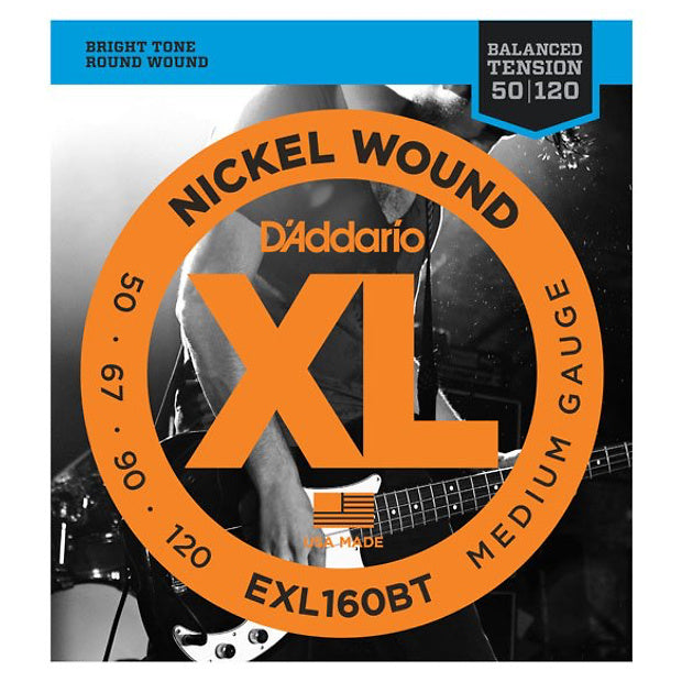 D'Addario EXLBT Balanced Tension Nickel Wound Electric Bass Strings, EXL160BT, Medium, 50-120