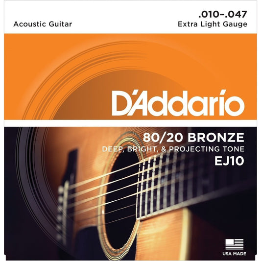 D'Addario EJ10 Extra Light 80/20 Bronze Acoustic Guitar Strings