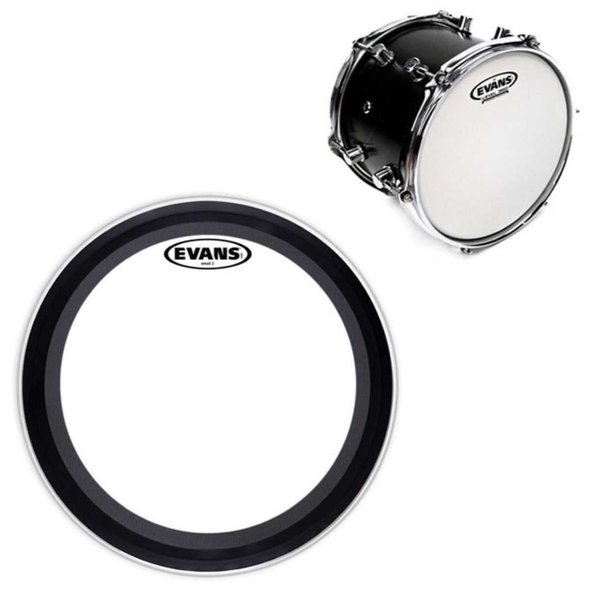 Evans EMAD Heavyweight Clear Bass Drumhead, with Evans G1 Coated Drum Head, 14 Inch, 22 Inch
