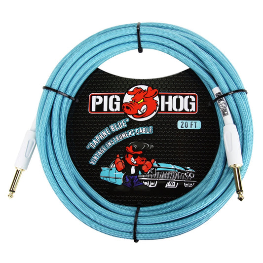 Pig Hog Vintage Series Instrument Cable, 1/4 Inch Straight to 1/4 Inch Straight, Daphne Blue, 20'