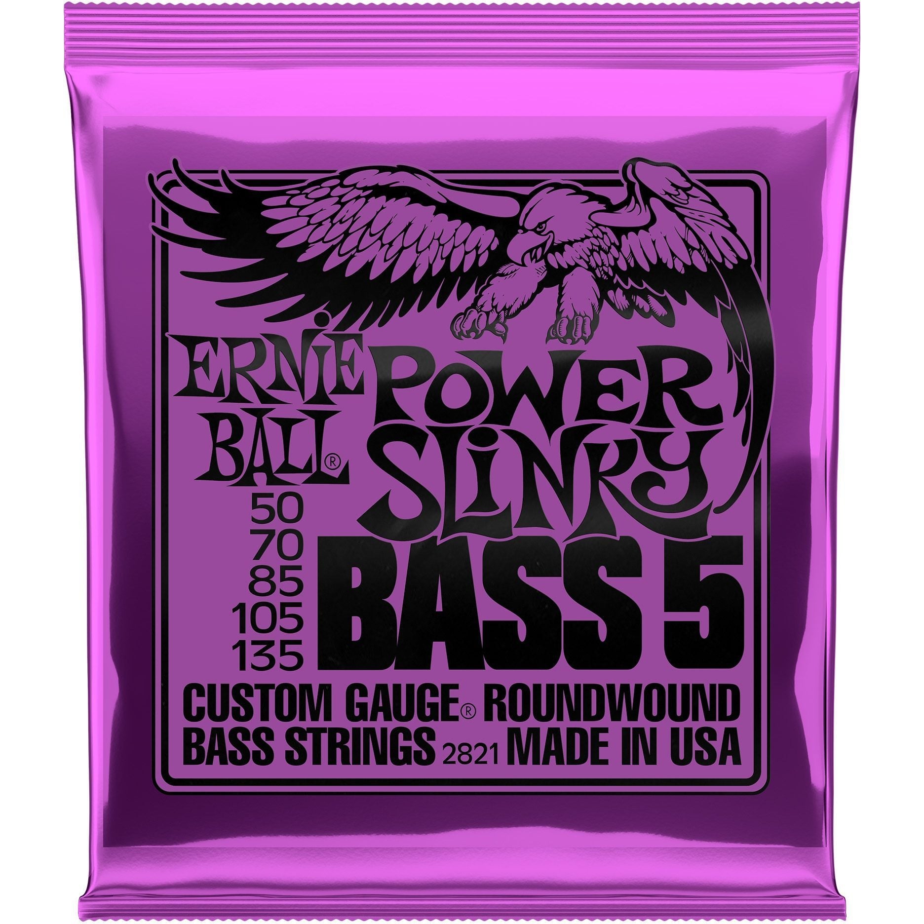 Ernie Ball Power Slinky Nickel Wound 5-String Electric Bass Strings, 2821, 50-135