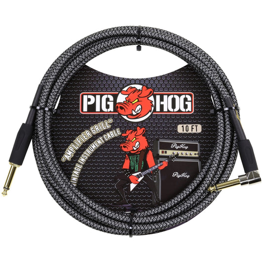 Pig Hog Color Instrument Cable, 1/4 Inch Straight to 1/4 Inch Right Angle, Amp Grill, 10 Foot