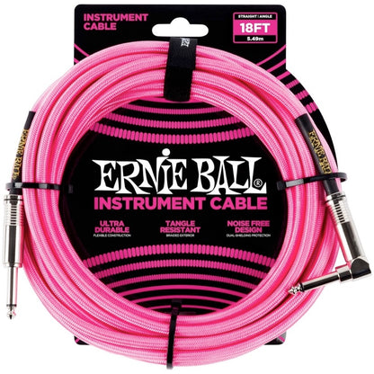 Ernie Ball Braided Instrument Cable, Neon Pink, 18'