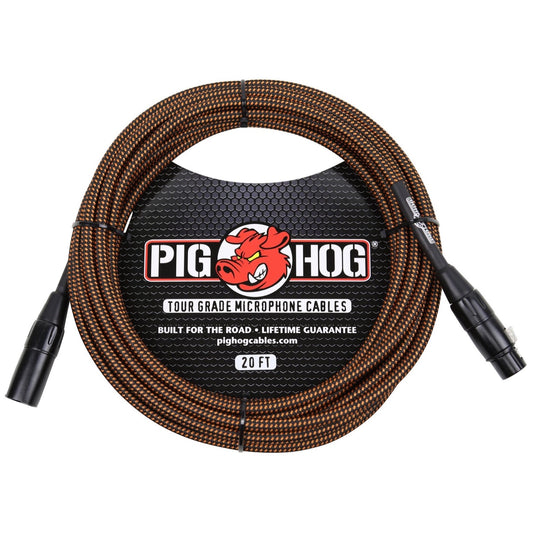 Pig Hog Woven XLR Microphone Cable, Black and Orange, 20 Foot