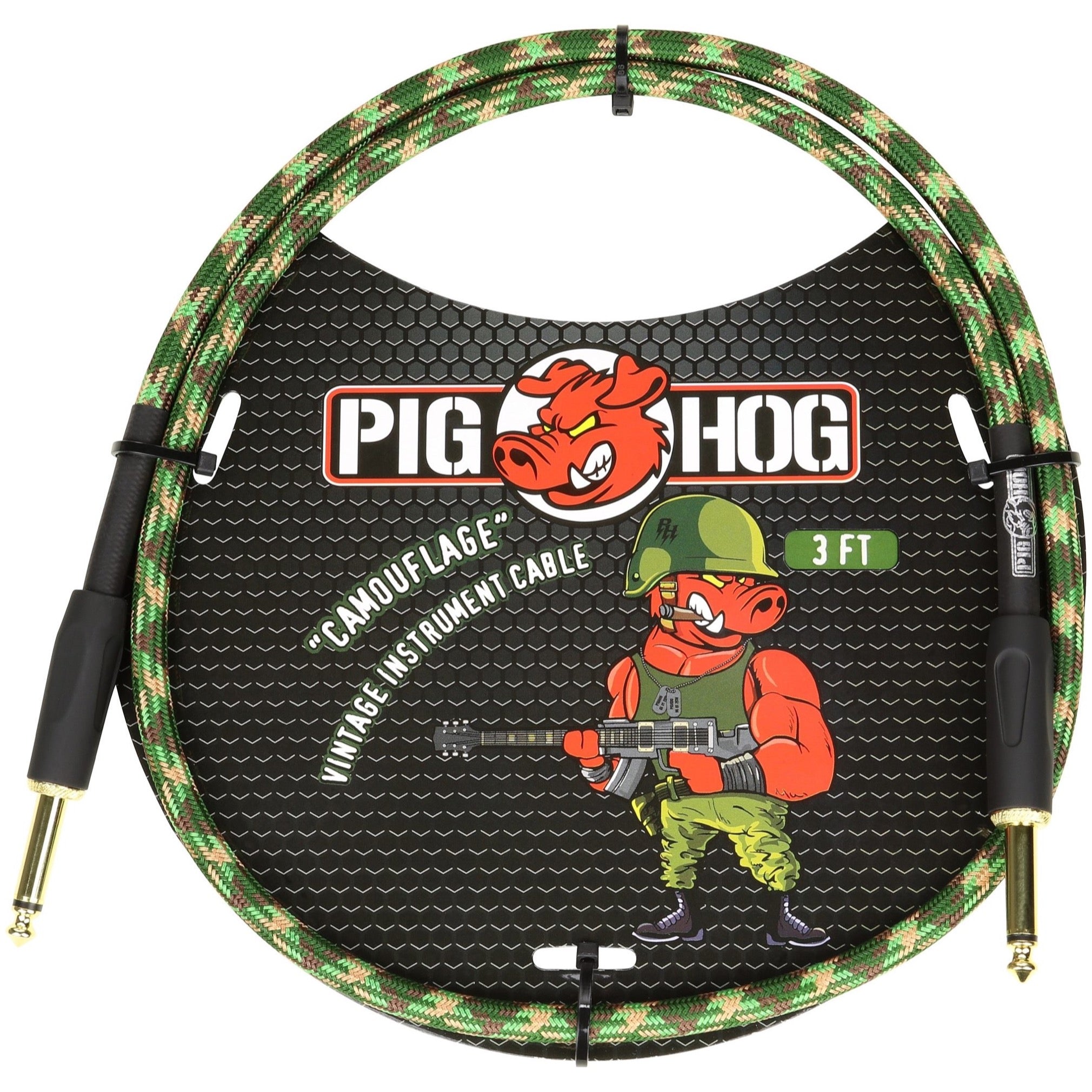 Pig Hog Vintage Series Patch Cable, Camouflage, 3 Foot Straight