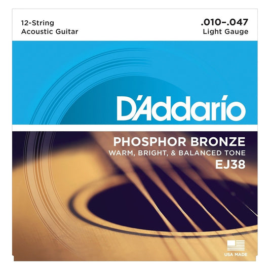 D'Addario EJ38 12-String Phosphor Bronze Acoustic Guitar Strings (Light, 10-47)