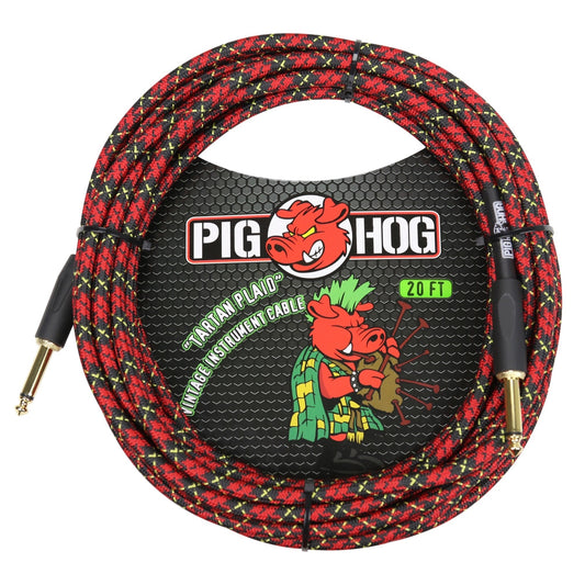 Pig Hog Vintage Series Instrument Cable, 1/4 Inch Straight to 1/4 Inch Straight, Tartan Plaid, 20'