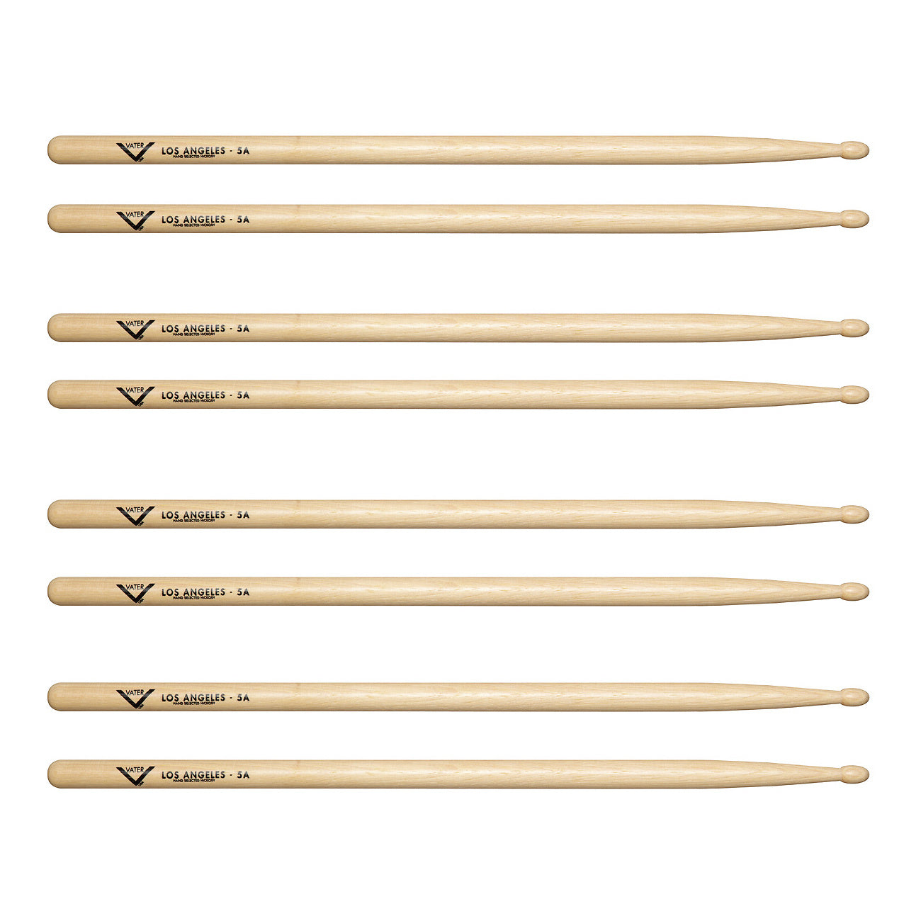 Vater Hickory Drumsticks, Wood Top, 3-Pack with 1 Free Pair, 5A