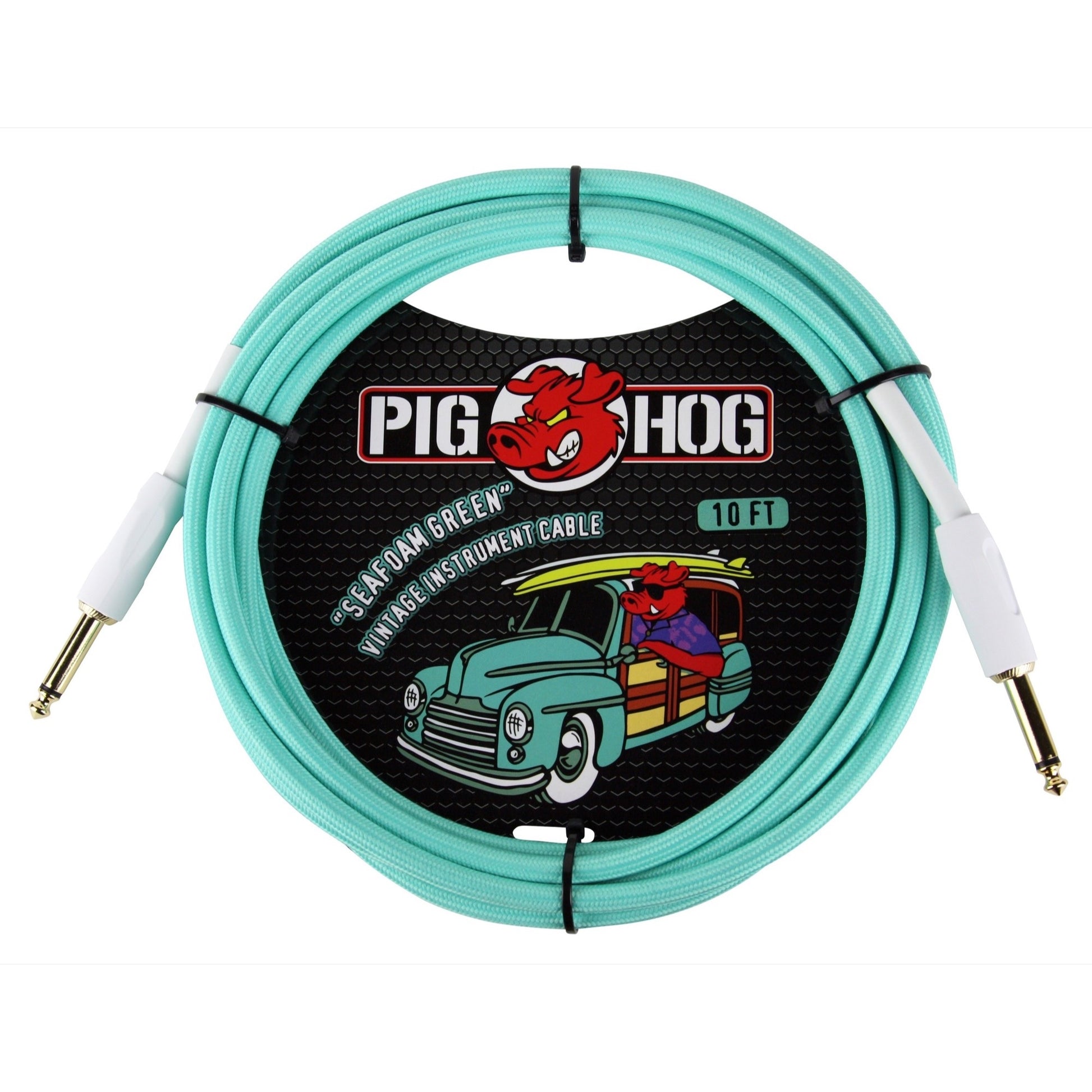 Pig Hog Vintage Series Instrument Cable, 1/4 Inch Straight to 1/4 Inch Straight, Seafoam Green, 10 Foot