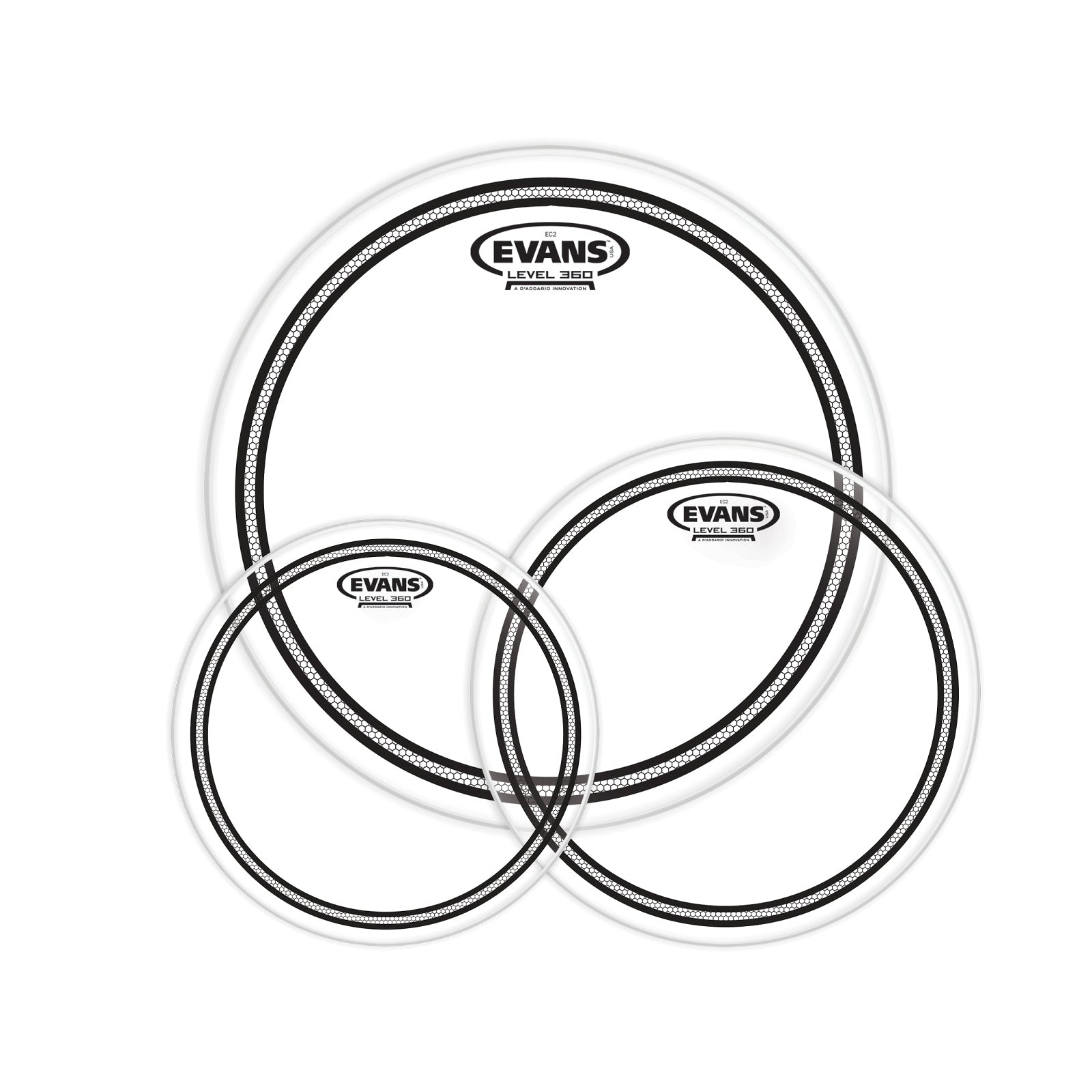 Evans EC2S Edge Control Clear Drumhead, Rock Tom Pack: 10, 12 and 16 Inch