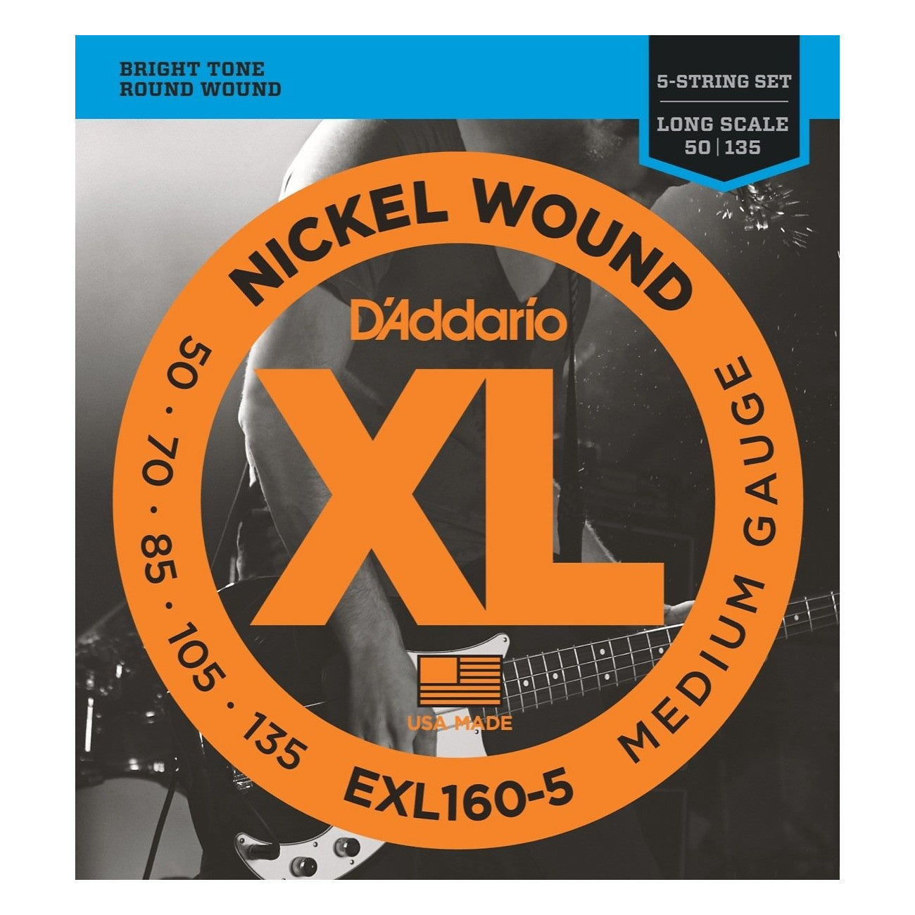 D'Addario EXL1605 XL 5-String Nickel Wound Bass Strings (Medium, Long)