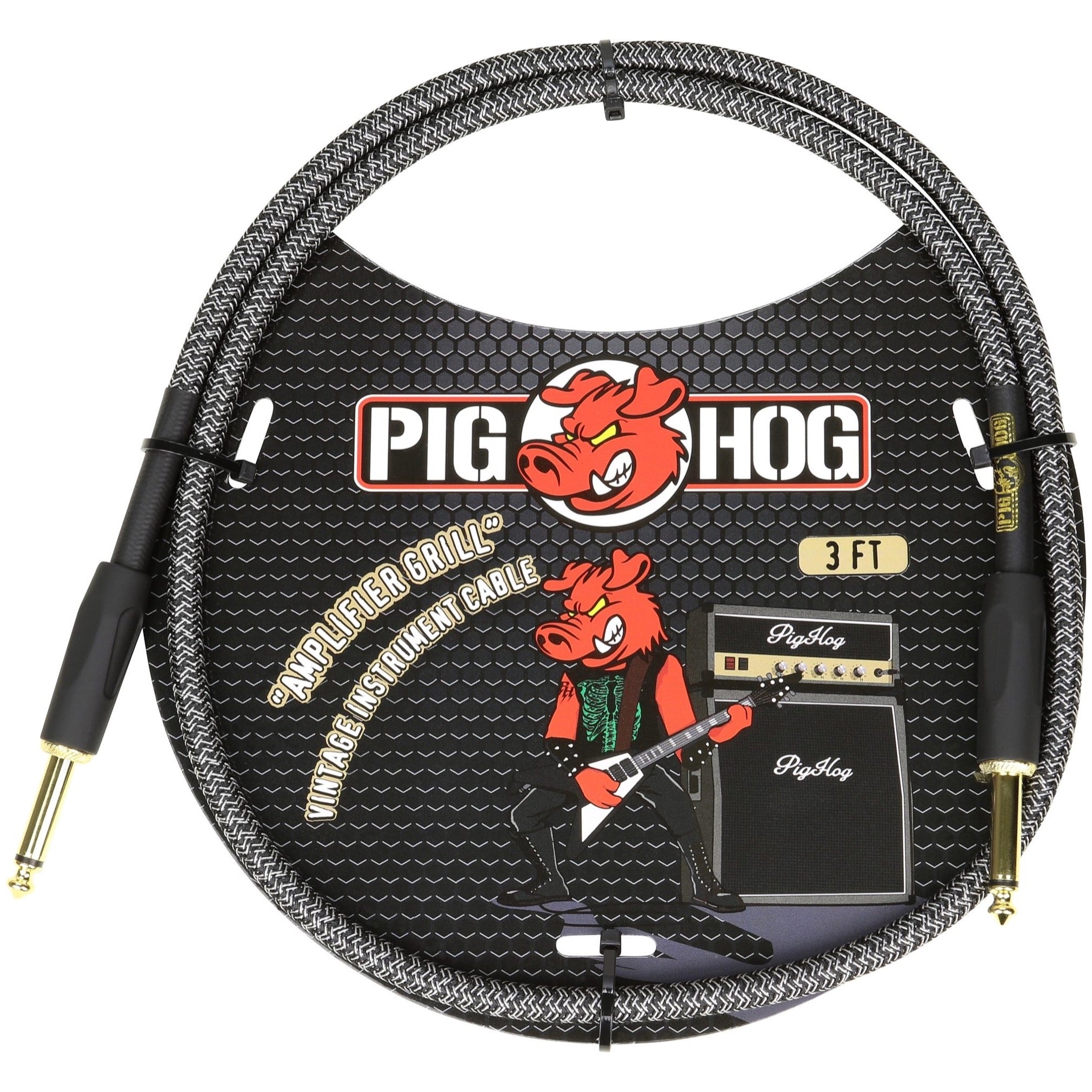 Pig Hog Vintage Series Amplifier Grill Patch Cable, 3 Foot Straight