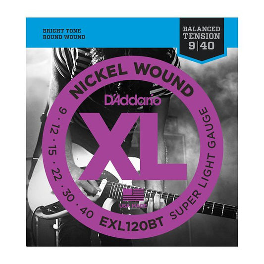 D'Addario EXLBT Nickel Wound Balanced Tension Electric Guitar Strings, EXL120BT, Super Light, 14855