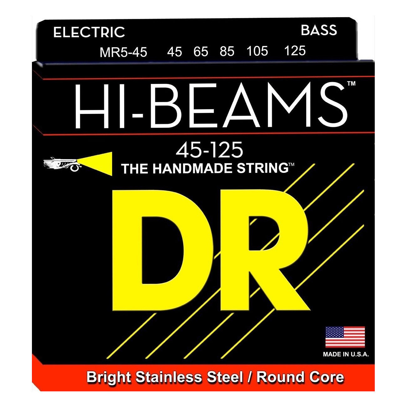 DR Strings MR545 Hi-Beams 5-String Electric Bass Strings (Medium, 45-125), MR-545, Medium, 45-125