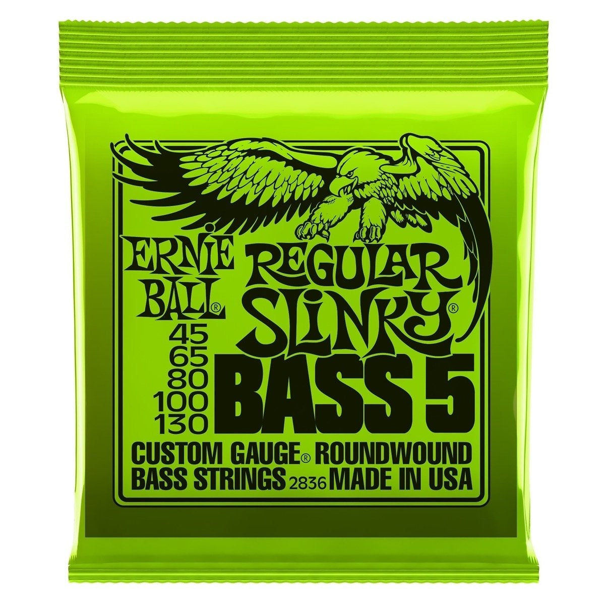 Ernie Ball Regular Slinky 5-String Nickel Wound Electric Bass Strings, 2836, 45-130