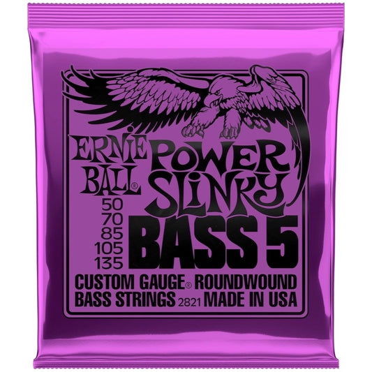 Ernie Ball Power Slinky Nickel Wound 5-String Electric Bass Strings, 2821, 50-135