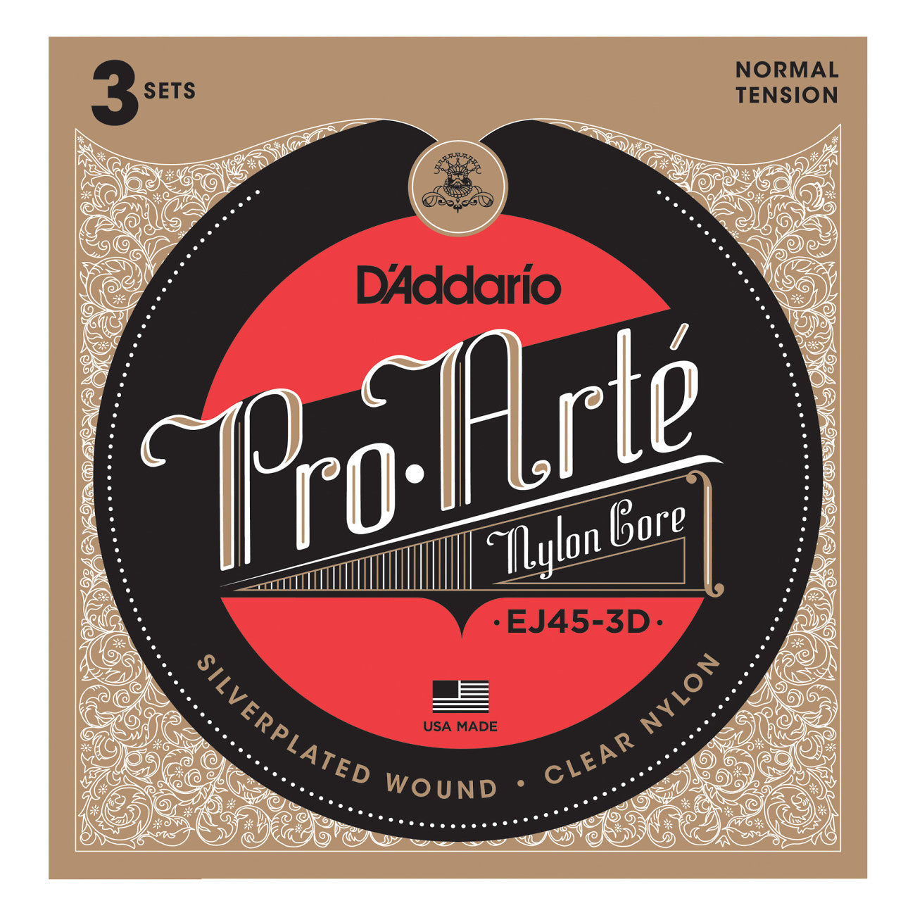D'Addario Pro Arte Classical Guitar Strings, EJ45, 3-Pack