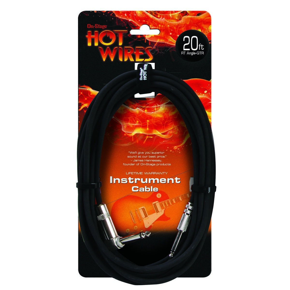 Hot Wires Guitar Instrument Cable, with Right Angle End, 20 Foot