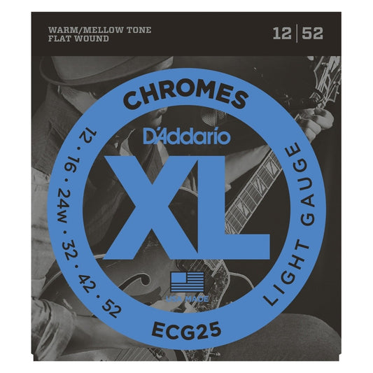 D'Addario ECG25 Chromes Flatwound Electric Guitar Strings (Light Gauge, 12-52)