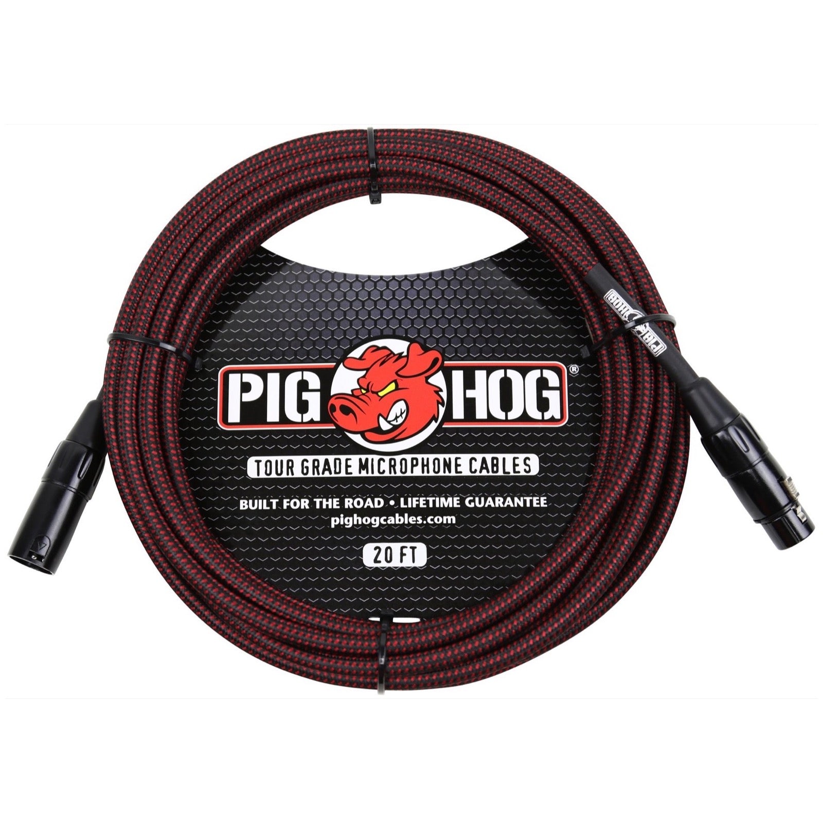 Pig Hog Woven XLR Microphone Cable, Black and Red, 20 Foot