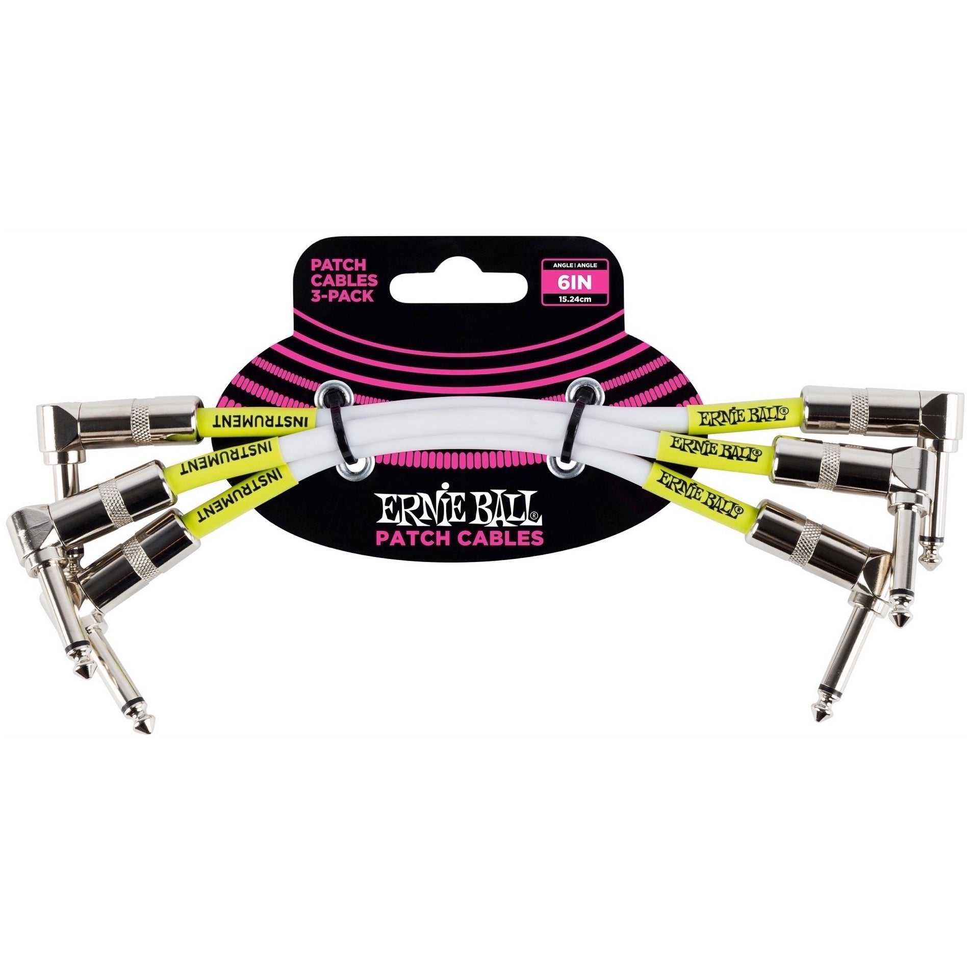 Ernie Ball Angle/Angle Patch Cables, White, 3-Pack, 6 Inch