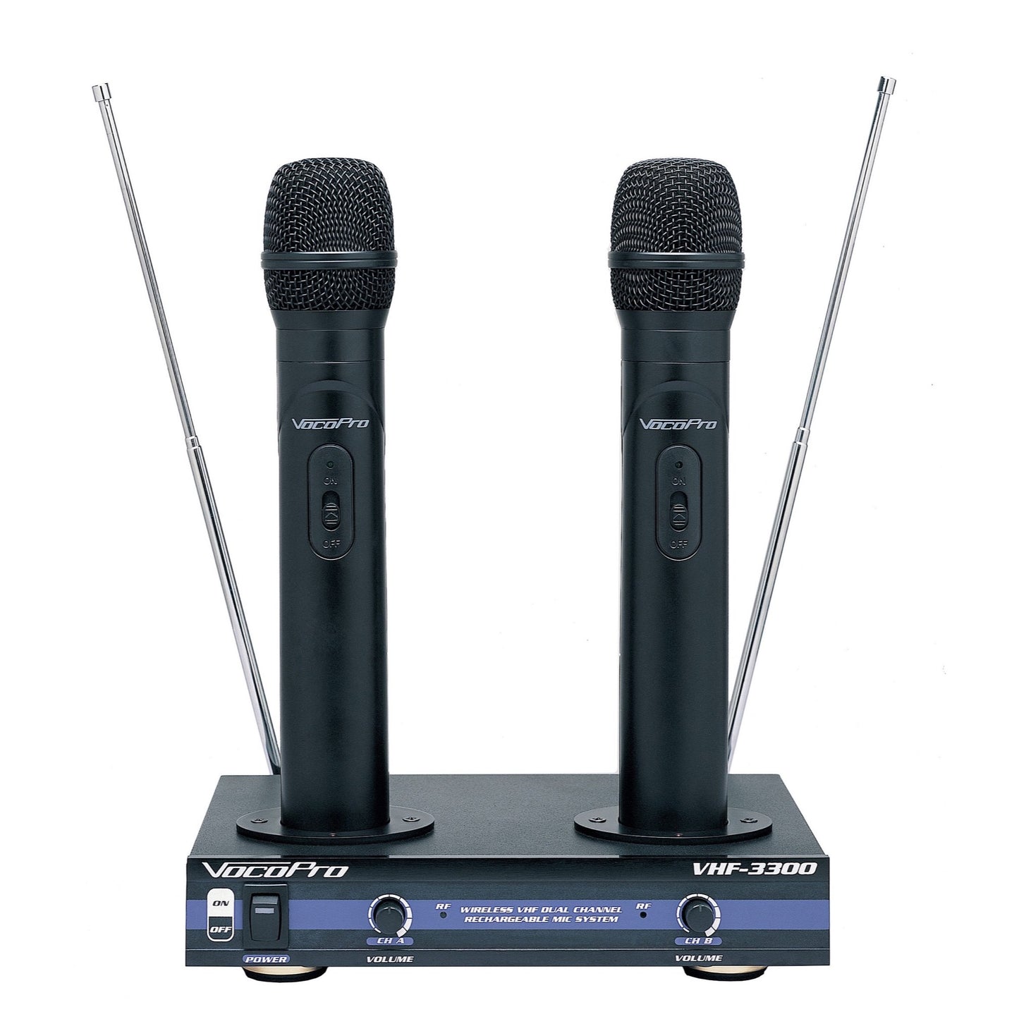 VocoPro VHF-3300 Dual Rechargeable Handheld Wireless Microphone System, 180.20 - 204.80 MHz