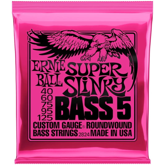 Ernie Ball Super Slinky 5-String Nickel Wound Electric Bass Strings, 2824, 40-125