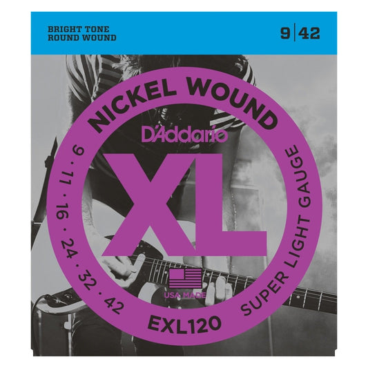 D'Addario EXL120 XL Electric Guitar Strings (Super Light, 9-42), 3-Pack