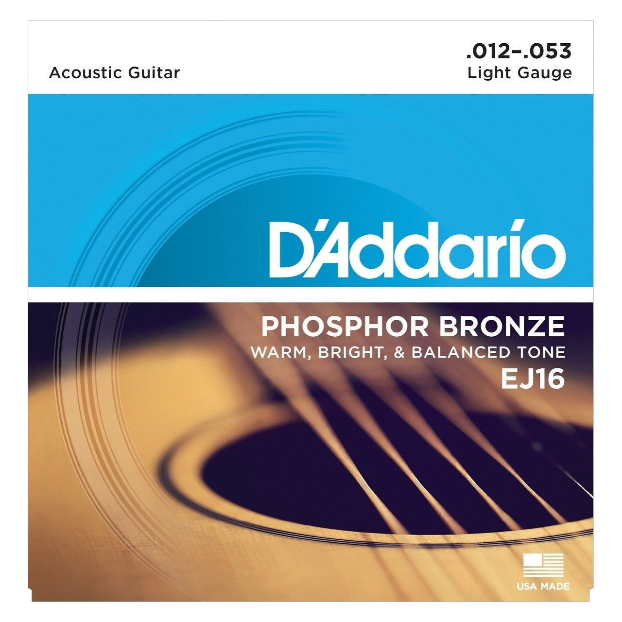 D'Addario EJ16 Phosphor Bronze Acoustic Guitar Strings (Light, 12-53), 3-Pack