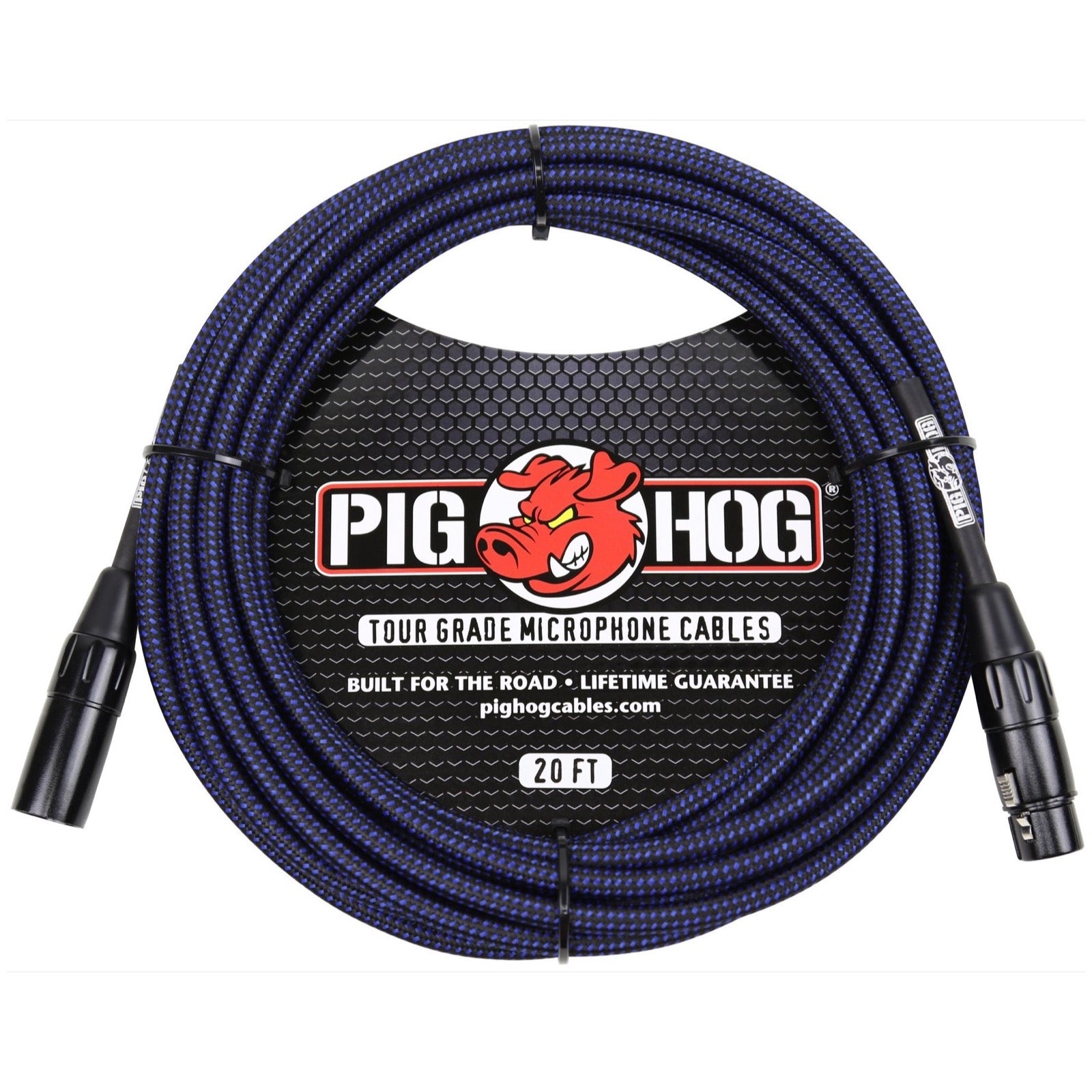Pig Hog Woven XLR Microphone Cable, Black and Blue, 20 Foot