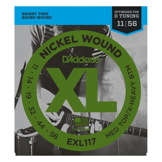 D'Addario EXL Nickel Wound Electric Guitar Strings, EXL117, Medium Top/Xtra Heavy Bottom