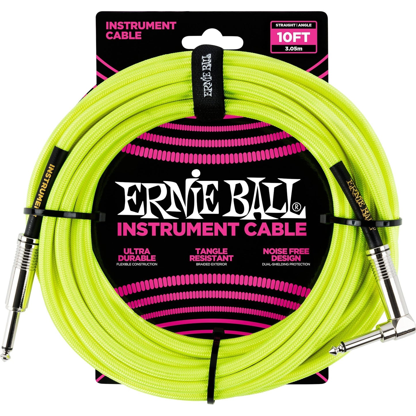 Ernie Ball Braided Instrument Cable, Neon Yellow, 10 Foot