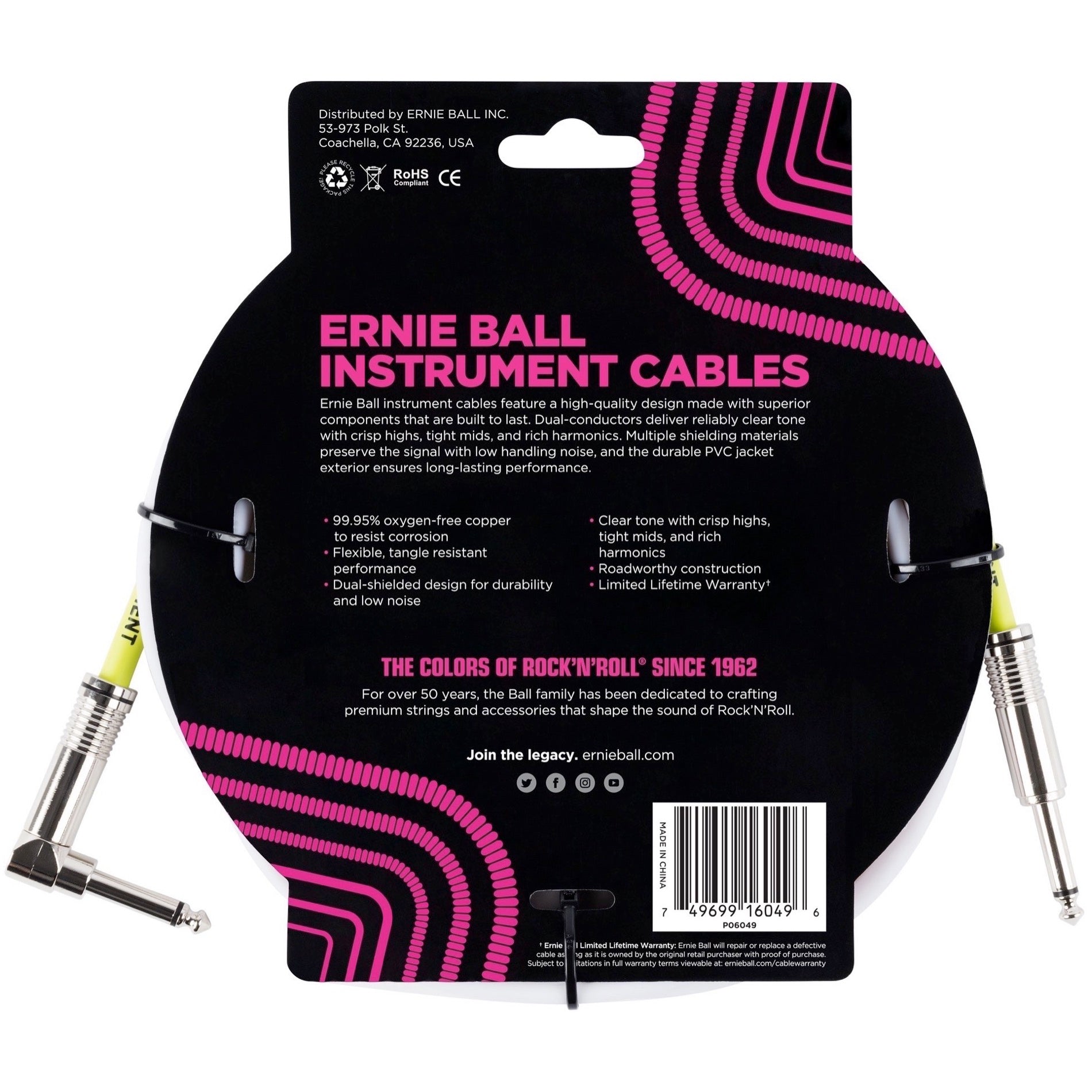 Ernie Ball Guitar Cable (Straight to Angle), 10 Foot