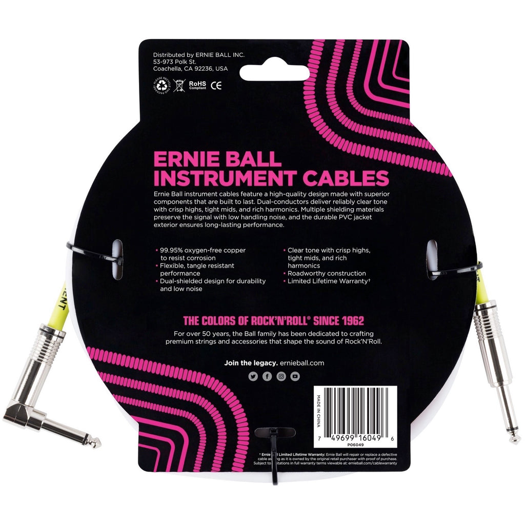 Ernie Ball Guitar Cable (Straight to Angle), 10 Foot